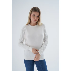 Trist Star Kadın Ekru %100 Organik Pamuk Bisiklet Yaka Triko Kazak TRIST-6101