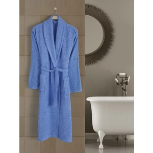 Rozet Tekstil Mavi Büyük Beden Şalyaka Cepli Bornoz Pamuklu Hamam Sauna Banyo Battal Kadın Erkek Unisex 3xl 4xl Bornoz