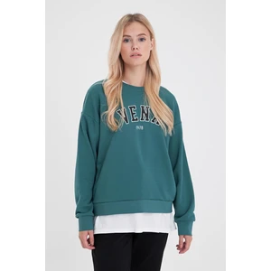 Kadın Bisiklet Yaka Orman Logo Baskılı Pamuklu Sweatshirt