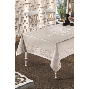 Zeria Home Dertsiz Leke Tutmaz Dantel Desenli Masa Örtüsü 160X220  Bej