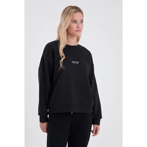 Kadın Cindy Siyah Logo Baskılı Bisiklet Yaka Şardonlu Sweatshirt