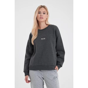 Kadın Cindy Antrasit Logo Baskılı Bisiklet Yaka Şardonlu Sweatshirt