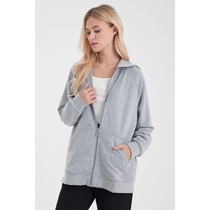 Kadın Grace Gri Melanj Kapüşonlu Fermuarlı Regular Fit Basic Sweatshirt