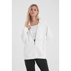 Kadın Grace Fildişi Kapüşonlu Fermuarlı Regular Fit Basic Sweatshirt