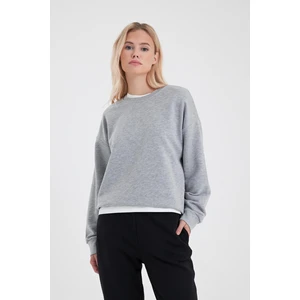 Kadın Rhona Gri Melanj Bisiklet Yaka Regular Fit 3 Iplik Sweatshirt