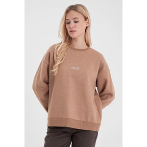 Kadın Cindy Vizon Logo Baskılı Bisiklet Yaka Şardonlu Sweatshirt