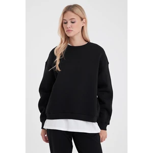 Kadın Rhona Siyah Bisiklet Yaka Regular Fit 3 Iplik Sweatshirt