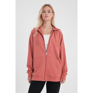 Kadın Grace Gül Kurusu Kapüşonlu Fermuarlı Regular Fit Basic Sweatshirt
