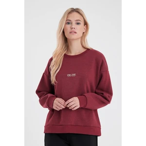 Kadın Cindy Bordo Logo Baskılı Bisiklet Yaka Şardonlu Sweatshirt