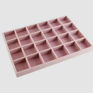 MeGass Dekor Yerli Üretim Süet Kumaş Pembe Renk 34 Cm / 24 Cm 24 Bölmeli Çekmece İçi Takı Standı