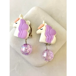 Mor Unicorn Figürlü Sıkıştırmalı Çocuk Küpesi