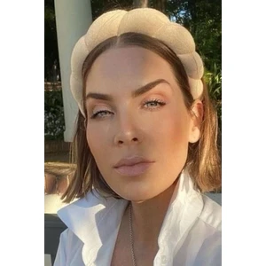 Krem Renk Havlu Kumaş Burgulu Bombeli Spa ve Makyaj Kadın Taç