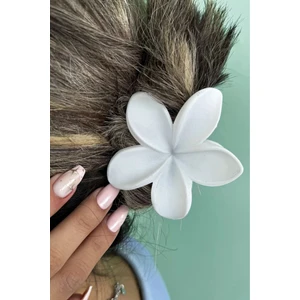 Beyaz Renkli Lotus Çiçek Akrilik Kadın Mandal Toka