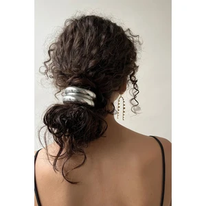 Pinterest Trend Metal Yarım Ay Çift Sıra Gümüş Renk Lastik Toka