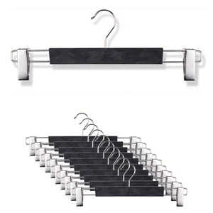 Demoplast Ahşap Görünümlü Metal Mandallı Plastik Askı, Lüx Pantolon Ve Etek Askısı, Siyah (10 Adet)