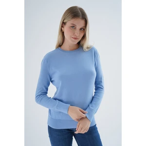 Trist Star Kadın Mavi %100 Organik Pamuk Bisiklet Yaka Triko Kazak TRIST-6101