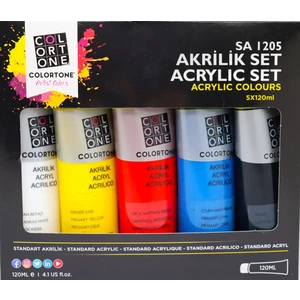 Sanat Boyaları Standart Seri Akrilik Boya 5X120 ml Set Sanatınızı en canlı renklerle hayata geçirin! Colortone Sanat Boyaları 5x120ml Akrilik Boya Seti