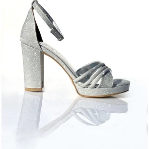 Kalın Topuklu Simli Platform Ayakkabı