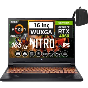 Nitro V16 ANV16-41 Amd R7 8845HS Aı 32GB Ddr5 512GB SSD 8GB/RTX4060 WINDOWS11HOME 16" 165Hz Wxuga IPS Taşınabilir Bilgisayar WNHQRUEY00325+WEBLEGELSINÇANTA