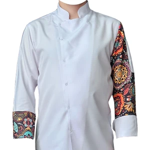 Aşçı Ceketi Desenli Unisex Çıtçıtlı Uzun Kollu Chef Aşçı Mutfak Ceket Mandala Desenli
