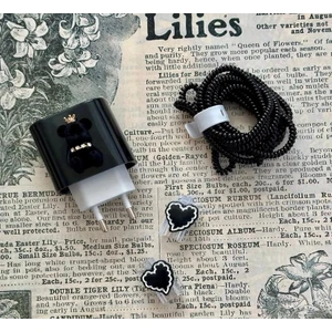 Figürlü Kore Moda Iphone 11 12 13 14 15 Pro Max Xs Xr x Uyumlu Adaptör & Kablo Koruyucu 5'li Set