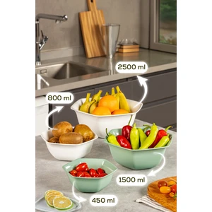 4lü Altıgen Kase Seti Beyaz-Yeşil