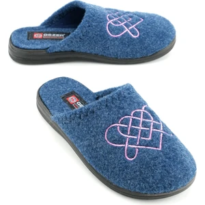 Kadın Kışlık Keçe Nakışlı Kalp Tasarım Ev Bahçe Terlik