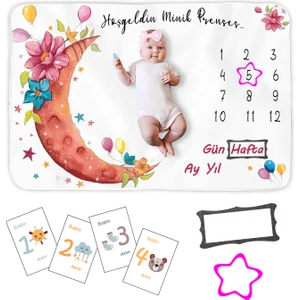 Bebek Hediye Aylık Fotoğraf Anı Battaniyesi, Kız Bebek Yeni Doğan Baby Shower Bebek Doğum Hediyesi, Bebek Önlük ve Çerçeve Hediyeleri
