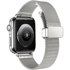 Apple Watch 10 / 11 42 mm Uyumlu Hasır Metal Kordon Magnetik D Tokalı Tel Örgü Kayış Mıknatıslı Toka