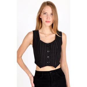 4288A Pens Detay Çizgili Yelek Siyah