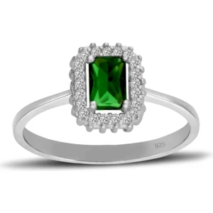 925 Ayar Gümüş Zümrüt Baget Taşlı Anturaj Yüzük