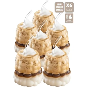 Mis Kitchen 6 Adet 300 ml Soğuk, Sıcak Kahve Sunum Bardağı Üzüm Tanesi Bardağı Cam Pipetli