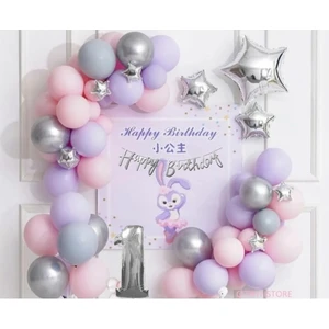 Bkmc Party Gümüş  Lila Yaş Folyolu Lüks Balon Zincir Doğum Günü Parti Seti Süsü