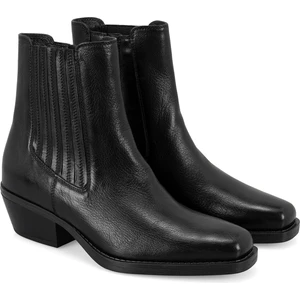 Arone Siyah Kadın Topuklu Deri Kovboy Botu