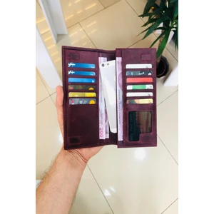 Handy Antik Bordo Hakiki Deri Mıknatıslı Telefon Bölmeli Kişiye Özel Isim Baskılı Portföy Dikey Cüzdan(UNISEX)