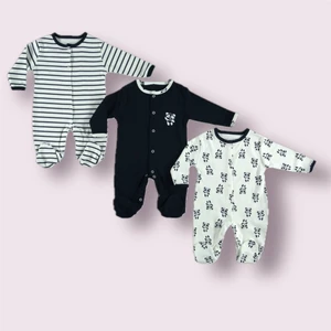 %100 Pamuklu Panda Desen 3'lü Tulum Set-Unisex