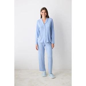 Emilia Mavi Gömlek Pantolon Pijama Takımı