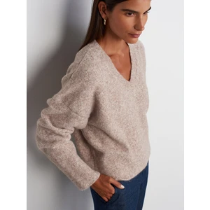 10645 V Yaka Yumuşak Dokulu Triko Kazak-Vizon M.