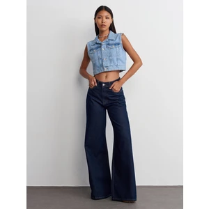 71706 Rins Yıkama Geniş Denim Pantolon-Lacivert