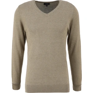 V Yaka Basic Düz Haki Melanj Erkek Kazak F4WM-KZK 2842