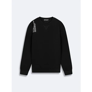 Sloganlı Sıfır Yaka Uzun Kollu Regular Fit Siyah Sweatshırt