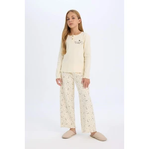 Kız Çocuk Pijama Takım Fitilli Kaşkorse Baskılı Uzun Kollu Üst Beli Lastikli Alt D2119A824AU