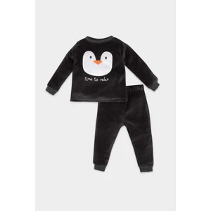 Erkek Bebek Pijama Takım Penguen Desenli Velur Uzun Kollu Üst Beli Lastikli Uzun Alt D5358A524WN