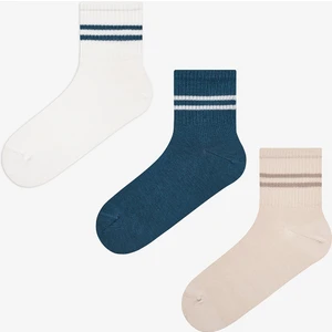 Thin Striped 3lü Beyaz Yeşil Burun Dikişsiz Soket Çorap