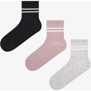 Thin Striped 3lü Pembe Siyah Tenis Soket Çorap