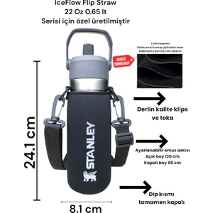 Neopren Termos Kılıfı ve Omuz Askısı Flip Straw 0,65 Lt 22 Oz