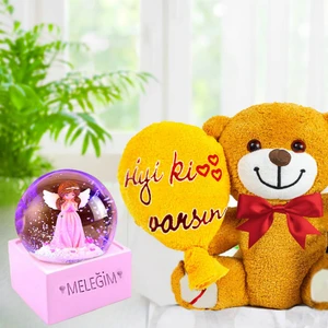 Iyi Ki Varsın Balonlu Peluş Ayıcık & Meleğim Kar Küresi
