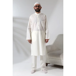 İhvan Online Erkek Hac ve Umre Kıyafeti Ikili Alt Üst Afgan Takım Beyaz