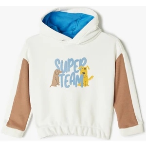 Kapşonlu Sweatshirt Köpek Baskılı Uzun Kollu Pamuklu