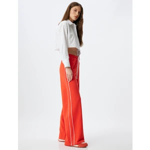 Geniş Paça Eşofman Pantolon Yanları Çizgili Üç Iplik Pamuklu